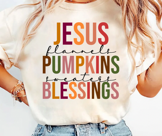 Jesus flannels pumpkins sweaters blessings Tee/Sweatshirt( type in color tshirt/sweatshirt in text box)