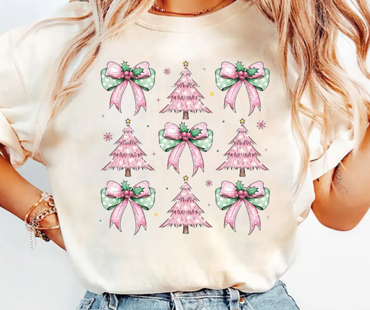 Pink Christmas Tree Coquette Tee/Sweatshirt( type in color tshirt/sweatshirt in text box)