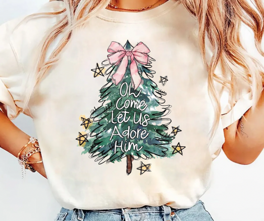 Oh come let us adore him Christmas tree Tee/Sweatshirt( type in color tshirt/sweatshirt in text box)