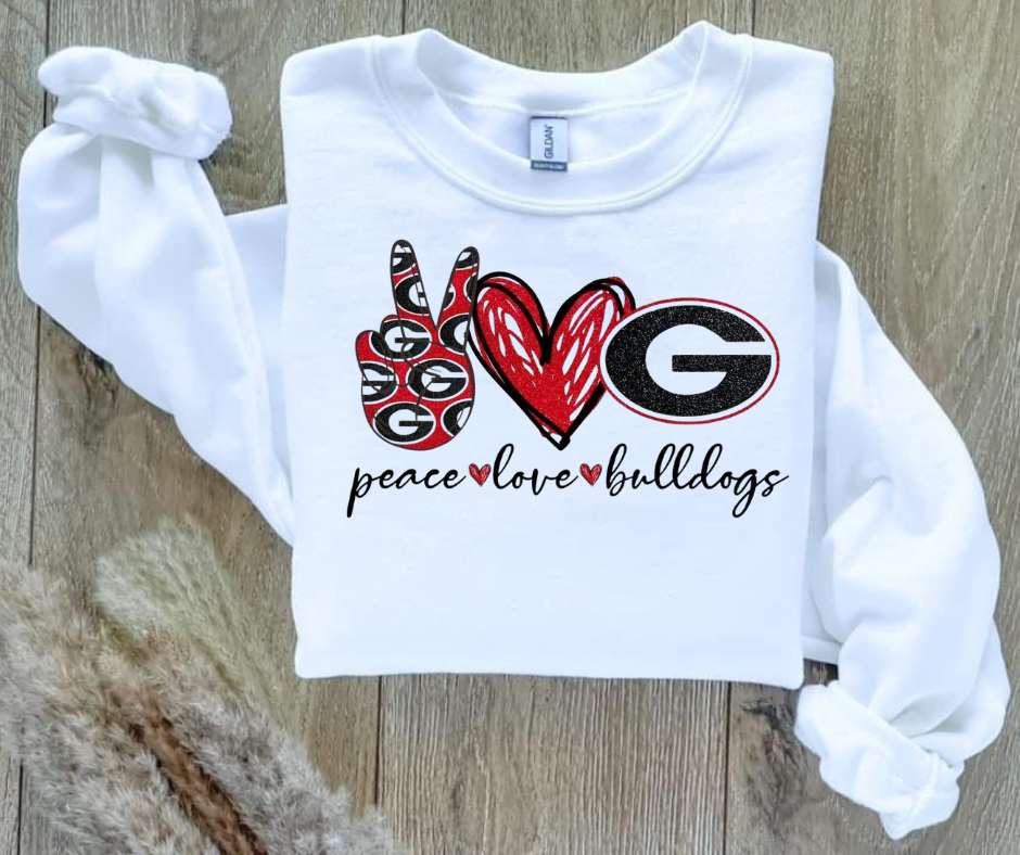 Peace love bulldogs Sweatshirt (add color of sweatshirt in text box)