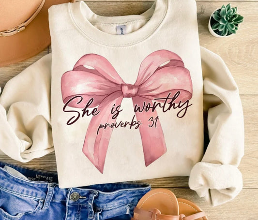 She is worthy proverbs 31 Tee/Sweatshirt( type in color tshirt/sweatshirt in text box)